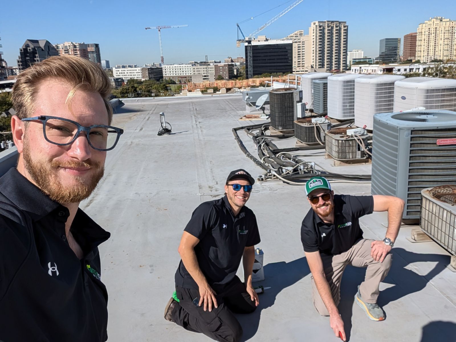 Greenleaf Roofing crew performing flat roof maintenance in DFW